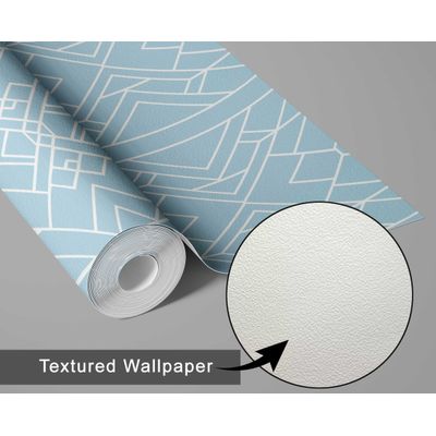 Papel de Parede Autoadesivo Estampa Art Déco Linear à Prova d'água, Azul, Removível, Ideal para Inquilinos, Quarto e Sala - S4sassy 63,5 cm (L) × 152,4 cm (C) / Azul - Vinil Texturizado