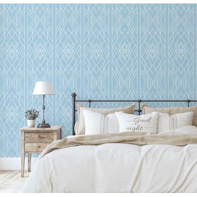Papel de Parede Autoadesivo Estampa Art Déco Linear à Prova d'água, Azul, Removível, Ideal para Inquilinos, Quarto e Sala - S4sassy 63,5 cm (L) × 152,4 cm (C) / Azul - Vinil Texturizado