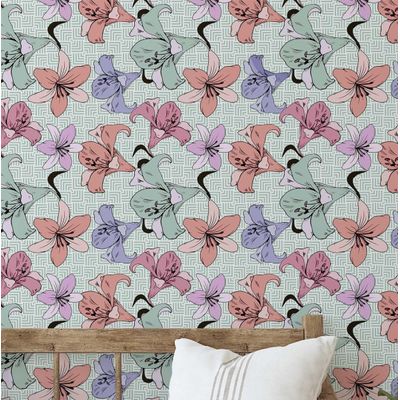 Papel de Parede Autoadesivo, Estampa Lírio Botânico, Contact Vinílico Impermeável Removível, Tons Pastel, Quarto e Sala de Jantar - S4sassy 63,5 cm (L) × 609,6 cm (C) / Verde - Vinil Texturizado