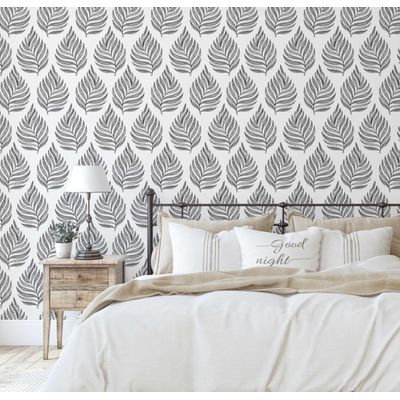 Papel de Parede Autoadesivo com Samambaias, Vinil Impermeável Cinza, Removível, para Inquilinos, Quarto/Sala de Jantar - S4Sassy 63,5 cm (L) × 152,4 cm (C) / Cinza - Vinil Liso