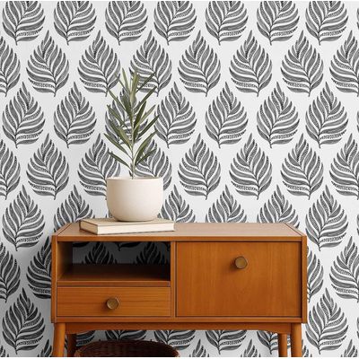 Papel de Parede Autoadesivo com Samambaias, Vinil Impermeável Cinza, Removível, para Inquilinos, Quarto/Sala de Jantar - S4Sassy 63,5 cm (L) × 152,4 cm (C) / Cinza - Vinil Liso