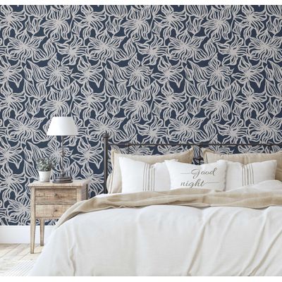 Contact Autoadesivo Removível Azul Contemporâneo, Rolo Vinil Impermeável com Estampa Floral Linear para Paredes, Armários e Cômoda - S4sassy 63,5 cm (L) × 914,4 cm (C) / Azul - Vinil Texturizado