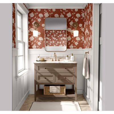 Papel de Parede Autoadesivo, Estampa Bege com Rosas Marrom, Vinil Impermeável, Removível, para Inquilinos, Quarto/Sala/Jantar - S4Sassy 63,5 cm (L) × 304,8 cm (C) / Marrom - Vinil Texturizado