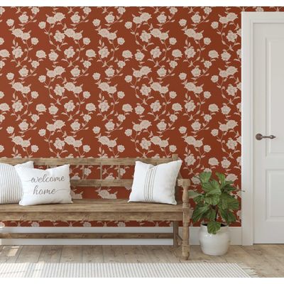Papel de Parede Autoadesivo, Estampa Bege com Rosas Marrom, Vinil Impermeável, Removível, para Inquilinos, Quarto/Sala/Jantar - S4Sassy 63,5 cm (L) × 304,8 cm (C) / Marrom - Vinil Texturizado