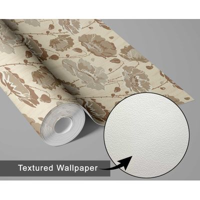 Papel de Parede Flores em Flor Bege Vinílico Autoadesivo, Decorativo, Fácil Aplicação para Quarto, Sala e Ambientes - S4Sassy 63,5 cm (L) × 914,4 cm (C) / Bege - Vinil Texturizado