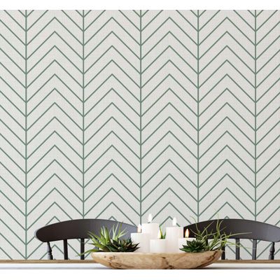 Papel de Parede Autoadesivo Verde, Linhas Geométricas, Impermeável e Removível, Amigável para Inquilinos, Quarto e Sala de Jantar - S4sassy 63,5 cm (L) × 914,4 cm (C) / Verde - Vinil Liso