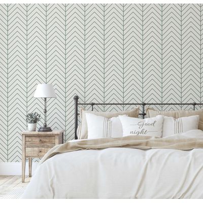 Papel de Parede Autoadesivo Verde, Linhas Geométricas, Impermeável e Removível, Amigável para Inquilinos, Quarto e Sala de Jantar - S4sassy 63,5 cm (L) × 914,4 cm (C) / Verde - Vinil Liso