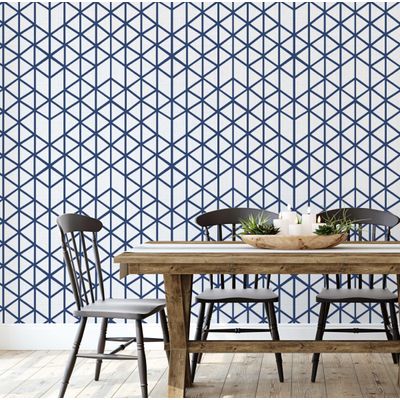 Papel de Parede Autoadesivo Decorativo Estampa Cubo Geométrico, Papel Contact Impermeável Azul, Removível, Ideal para Locatários - S4sassy 63,5 cm (L) × 609,6 cm (C) / Azul - Vinil Liso