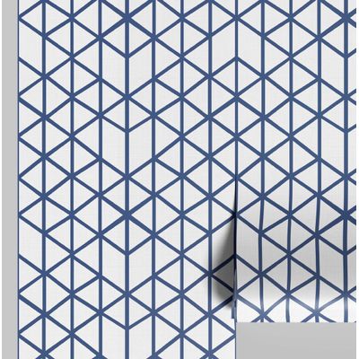 Papel de Parede Autoadesivo Decorativo Estampa Cubo Geométrico, Papel Contact Impermeável Azul, Removível, Ideal para Locatários - S4sassy 63,5 cm (L) × 609,6 cm (C) / Azul - Vinil Liso