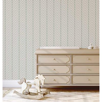 Papel de Parede Autoadesivo Verde, Linhas Geométricas, Impermeável e Removível, Amigável para Inquilinos, Quarto e Sala de Jantar - S4sassy 63,5 cm (L) × 914,4 cm (C) / Verde - Vinil Liso
