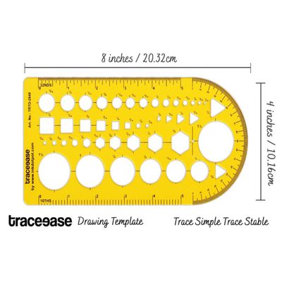 Traceease Trace Simple Trace Stable, 43 Símbolos Geométricos, Molde de Formas para Desenho, Régua Plástica 20,3 x 10,1 cm, 1 Peça - S4Sassy Amarelo