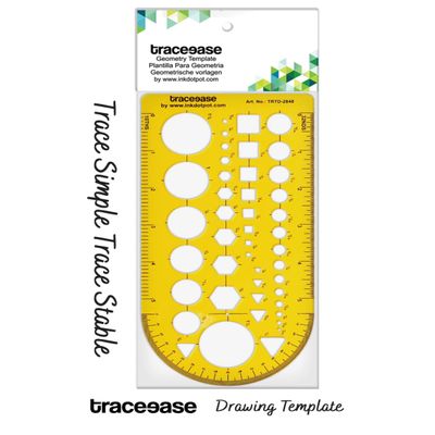 Traceease Trace Simple Trace Stable, 43 Símbolos Geométricos, Molde de Formas para Desenho, Régua Plástica 20,3 x 10,1 cm, 1 Peça - S4Sassy Amarelo