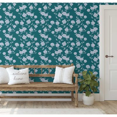 Papel de Parede Autoadesivo, Estampa de Rosas Bege, Vinil Impermeável Verde, Removível, para Inquilinos, Quarto/Sala/Jantar - S4sassy 63,5 cm (L) × 609,6 cm (C) / Verde - Vinil Liso