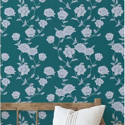Papel de Parede Autoadesivo, Estampa de Rosas Bege, Vinil Impermeável Verde, Removível, para Inquilinos, Quarto/Sala/Jantar - S4sassy 63,5 cm (L) × 609,6 cm (C) / Verde - Vinil Liso
