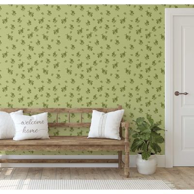 Papel de Parede Autoadesivo, Estampa Folha Pontilhada e Flores, Vinil Impermeável Verde, Removível para Locatário, Quarto e Sala - S4sassy 63,5 cm (L) × 304,8 cm (C) / Verde - Vinil Liso