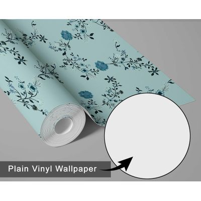 Papel de Parede Autoadesivo Estampa Floral Silvestre Delicada Vinílico Impermeável Azul Removível para Inquilinos Quarto e Sala - S4sassy 63,5 cm (L) × 304,8 cm (C) / Azul - Vinil Liso