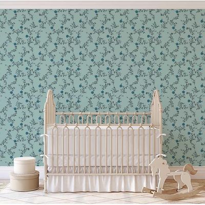 Papel de Parede Autoadesivo Estampa Floral Silvestre Delicada Vinílico Impermeável Azul Removível para Inquilinos Quarto e Sala - S4sassy 63,5 cm (L) × 304,8 cm (C) / Azul - Vinil Liso