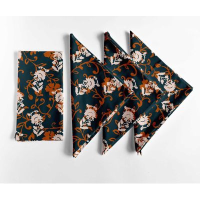 Guardanapos de Algodão Canvas Estampa Bloco Floral Verde-Azulado Vintage, 12un, 51x51cm, Uso Diário/Picnic/Jantar, Lav. à Maq - Vargottam 50,8 Cm × 50,8 Cm – Pacote Com 12 Peças / Azul