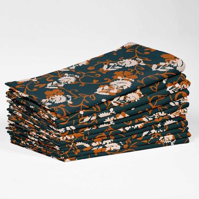 Guardanapos de Algodão Canvas Estampa Bloco Floral Verde-Azulado Vintage, 12un, 51x51cm, Uso Diário/Picnic/Jantar, Lav. à Maq - Vargottam 50,8 Cm × 50,8 Cm – Pacote Com 12 Peças / Azul