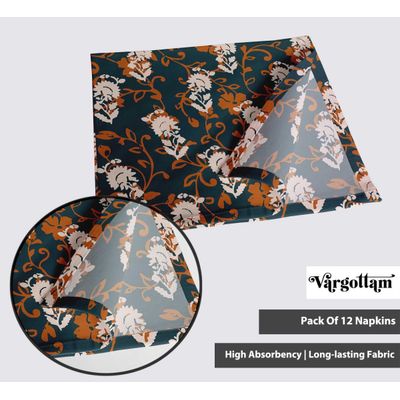 Guardanapos de Algodão Canvas Estampa Bloco Floral Verde-Azulado Vintage, 12un, 51x51cm, Uso Diário/Picnic/Jantar, Lav. à Maq - Vargottam 50,8 Cm × 50,8 Cm – Pacote Com 12 Peças / Azul