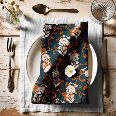 Guardanapos de Algodão Canvas Estampa Bloco Floral Verde-Azulado Vintage, 12un, 51x51cm, Uso Diário/Picnic/Jantar, Lav. à Maq - Vargottam 50,8 Cm × 50,8 Cm – Pacote Com 12 Peças / Azul