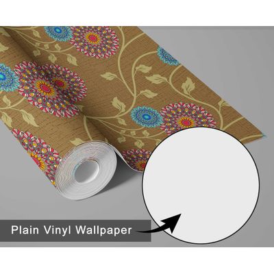 Papel de Parede Floral Marrom Autoadesivo em Vinil, Revestimento Fácil DIY para Decoração Boho de Sala e Ambientes - S4Sassy 63,5 cm (L) × 304,8 cm (C) / Marrom - Vinil Liso