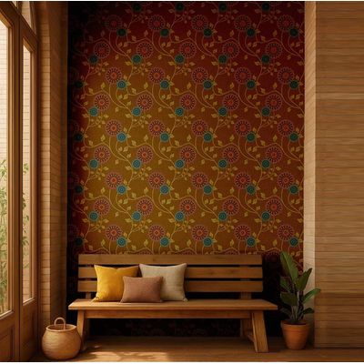 Papel de Parede Floral Marrom Autoadesivo em Vinil, Revestimento Fácil DIY para Decoração Boho de Sala e Ambientes - S4Sassy 63,5 cm (L) × 304,8 cm (C) / Marrom - Vinil Liso