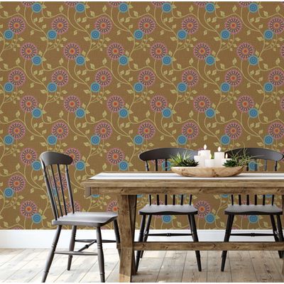 Papel de Parede Floral Marrom Autoadesivo em Vinil, Revestimento Fácil DIY para Decoração Boho de Sala e Ambientes - S4Sassy 63,5 cm (L) × 304,8 cm (C) / Marrom - Vinil Liso