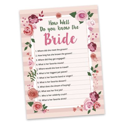 50 Cartões Florais para Jogo, Chá de Noiva, Despedida de Solteira, Quadrados em Branco para Preencher Ideias de Lembrança - Inkdotpot 12,7 Cm × 17,78 Cm / Branco - Quiz da Noiva