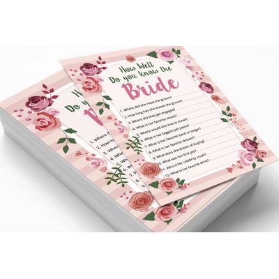 50 Cartões Florais para Jogo, Chá de Noiva, Despedida de Solteira, Quadrados em Branco para Preencher Ideias de Lembrança - Inkdotpot 12,7 Cm × 17,78 Cm / Branco - Quiz da Noiva