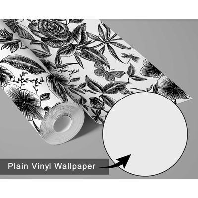 Papel Contato Vinílico Removível À Prova D'Água, Estampa Jardim de Rosas Gravado para Paredes, Armários e Cômoda - Preto - S4Sassy 63,5 cm (L) × 304,8 cm (C) / Preto - Vinil Texturizado