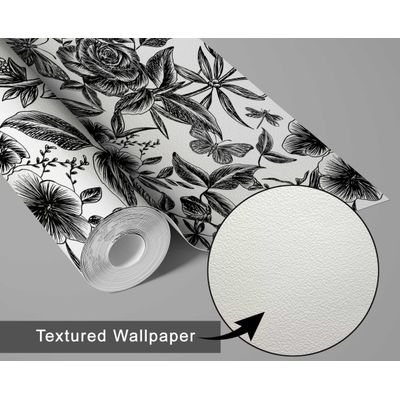 Papel Contato Vinílico Removível À Prova D'Água, Estampa Jardim de Rosas Gravado para Paredes, Armários e Cômoda - Preto - S4Sassy 63,5 cm (L) × 304,8 cm (C) / Preto - Vinil Texturizado