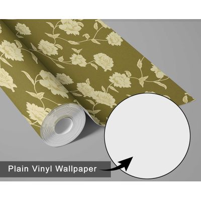 Papel de Parede Autoadesivo Vinílico Impermeável, Trepadeira de Rosas (Bege/Verde), Removível, para Locatários, Quarto/Sala/Jantar - S4sassy 63,5 cm (L) × 304,8 cm (C) / Verde - Vinil Liso
