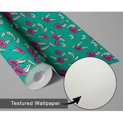 Papel de Parede Floral Estilo Asiático Autoadesivo, Decorativo, DIY Fácil para Quarto, Sala e Ambientes - Verde - S4Sassy 63,5 cm (L) × 914,4 cm (C) / Verde - Vinil Texturizado