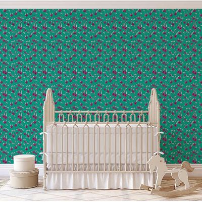 Papel de Parede Floral Estilo Asiático Autoadesivo, Decorativo, DIY Fácil para Quarto, Sala e Ambientes - Verde - S4Sassy 63,5 cm (L) × 914,4 cm (C) / Verde - Vinil Texturizado