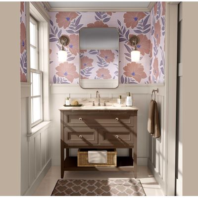 Papel de Parede Autoadesivo Folhagem e Flores Silvestres Azul/Rosa, Vinil Impermeável Removível, para Quarto e Sala de Jantar - S4sassy 63,5 cm (L) × 304,8 cm (C) / Rosa - Vinil Liso