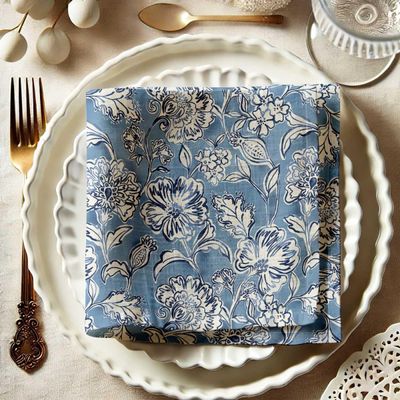 Guardanapos Sky Bloom Musselina Algodão c/12, 51x51 cm, Azul, p/ Jantares Românticos, Primavera, Uso Diário, Lavável à Máquina - Vargottam 50,8 Cm × 50,8 Cm – Pacote Com 12 Peças / Azul