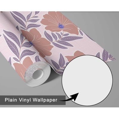 Papel de Parede Autoadesivo Folhagem e Flores Silvestres Azul/Rosa, Vinil Impermeável Removível, para Quarto e Sala de Jantar - S4sassy 63,5 cm (L) × 304,8 cm (C) / Rosa - Vinil Liso