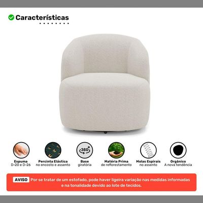 Poltrona Decorativa Orgânica Living Leez Giratória Bouclê Off White - Desk Design