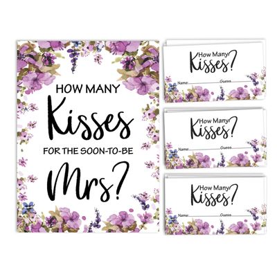 Cartões Quadrados em Branco para Chá de Noiva/Despedida de Solteira Pacote com 50 Jogo para Preencher Ideias de Presente Floral - Inkdotpot 8,89 Cm × 5,08 Cm / Branco - Quantos Beijos?