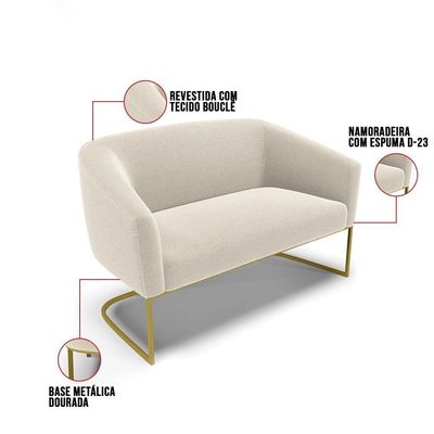 Sofá Namoradeira E Poltrona Base Industrial Dourado Stella Bouclê D03 - D'rossi Cor Bege