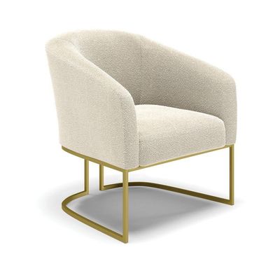 Sofá Namoradeira E Poltrona Base Industrial Dourado Stella Bouclê D03 - D'rossi Cor Bege