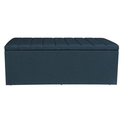 Kit Cabeceira E Calçadeira Recamier Baú King 1,95m Holanda Suede - Pallazio Cor Azul Marinho