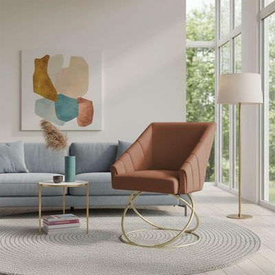 Kit 8 Poltronas Luxo Alana Bouclê Base Luxo Dourado - Pallazio Cor Terracota