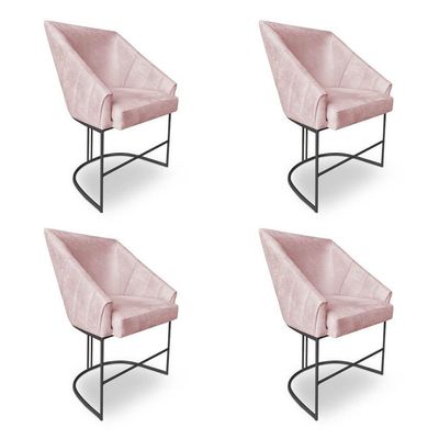 Kit 4 Poltronas Luxo Alana Suede Base Ferro Preto - Pallazio Cor Rosa Bebê