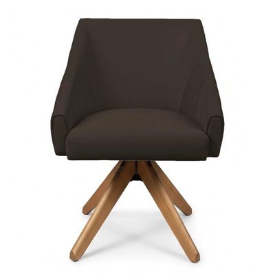 Kit 8 Poltronas Giratórias Alana Suede Base De Madeira - Pallazio Cor Marrom