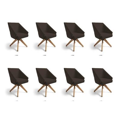 Kit 8 Poltronas Giratórias Alana Suede Base De Madeira - Pallazio Cor Marrom