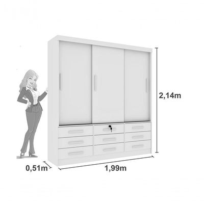 Guarda Roupa Casal 3 Portas 9 Gavetas - Chicago-neve - Tcil Móveis