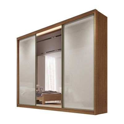 Guarda Roupa Casal Com 1 Porta Espelhada 8 Gavetas - Diamond-cumaru-off White - Móveis Horizonte