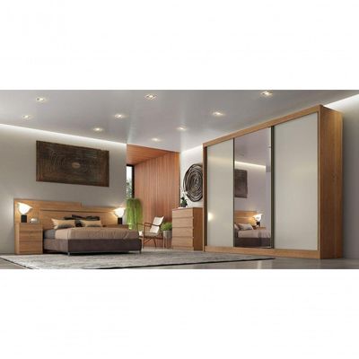 Guarda Roupa Casal Com 1 Porta Espelhada 8 Gavetas - Diamond-cumaru-off White - Móveis Horizonte